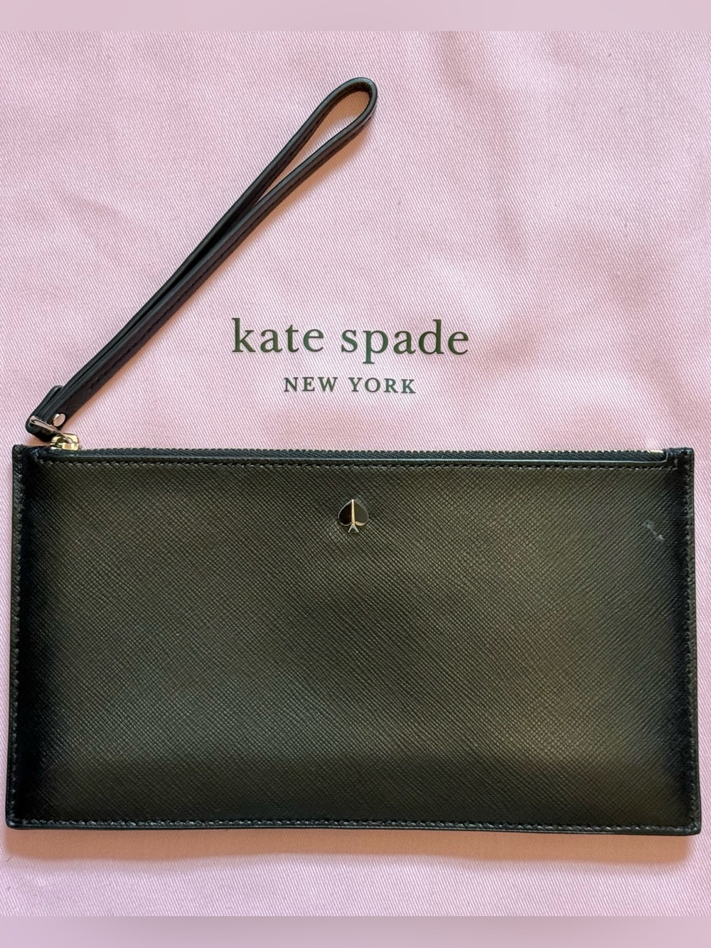 kate spade Black Leather Logo Wristlet Clutch